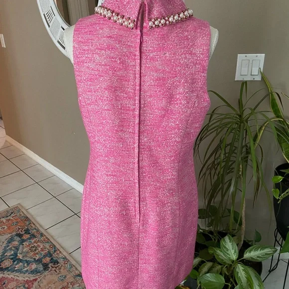 NWOT Lilly Pulitzer 10 Dress Portia Pink Shimmer Pearl Collar Sleeveless Tweed - Picture 8 of 13